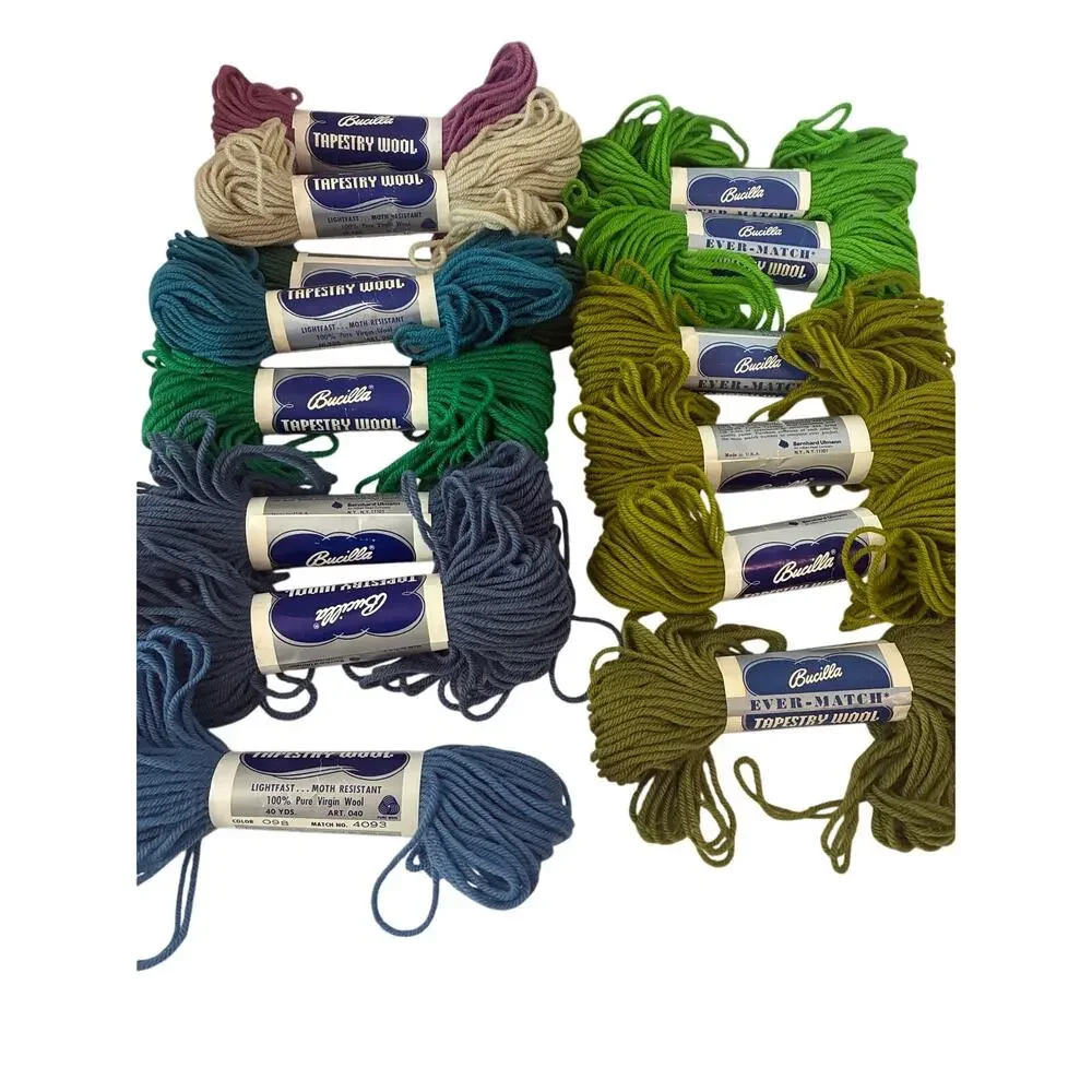 Vtg Bucilla Tapestry Wool Bundle of 14 NEW Skeins 100% Pure Virgin Wool